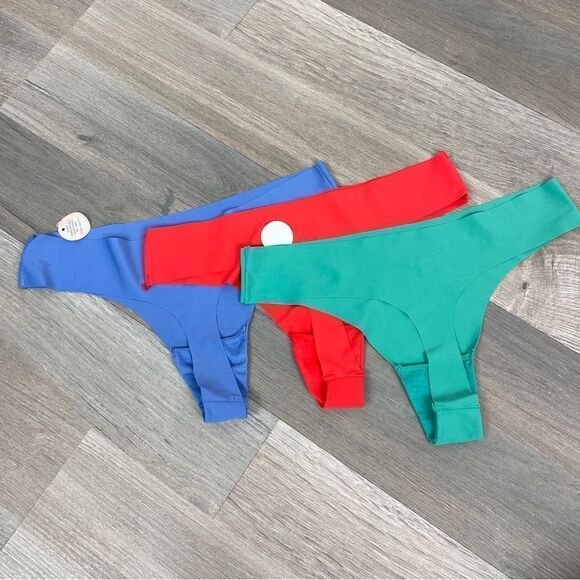 Laser Cut Thong Panties 3 Pack Small Red Blue Green - Picture 2 of 6